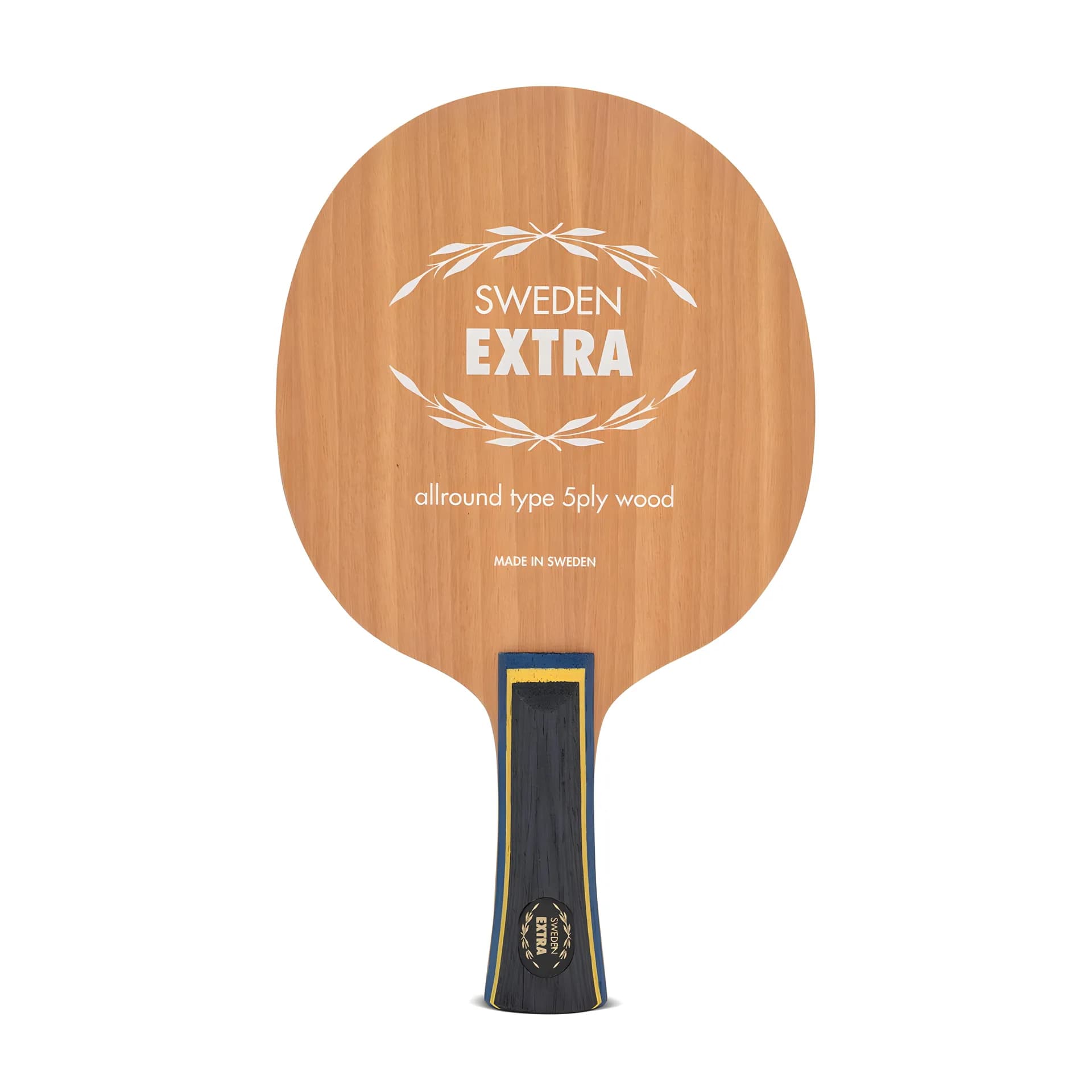 Pala Yasaka Sweden Extra, cara con logo sobre madera clara
